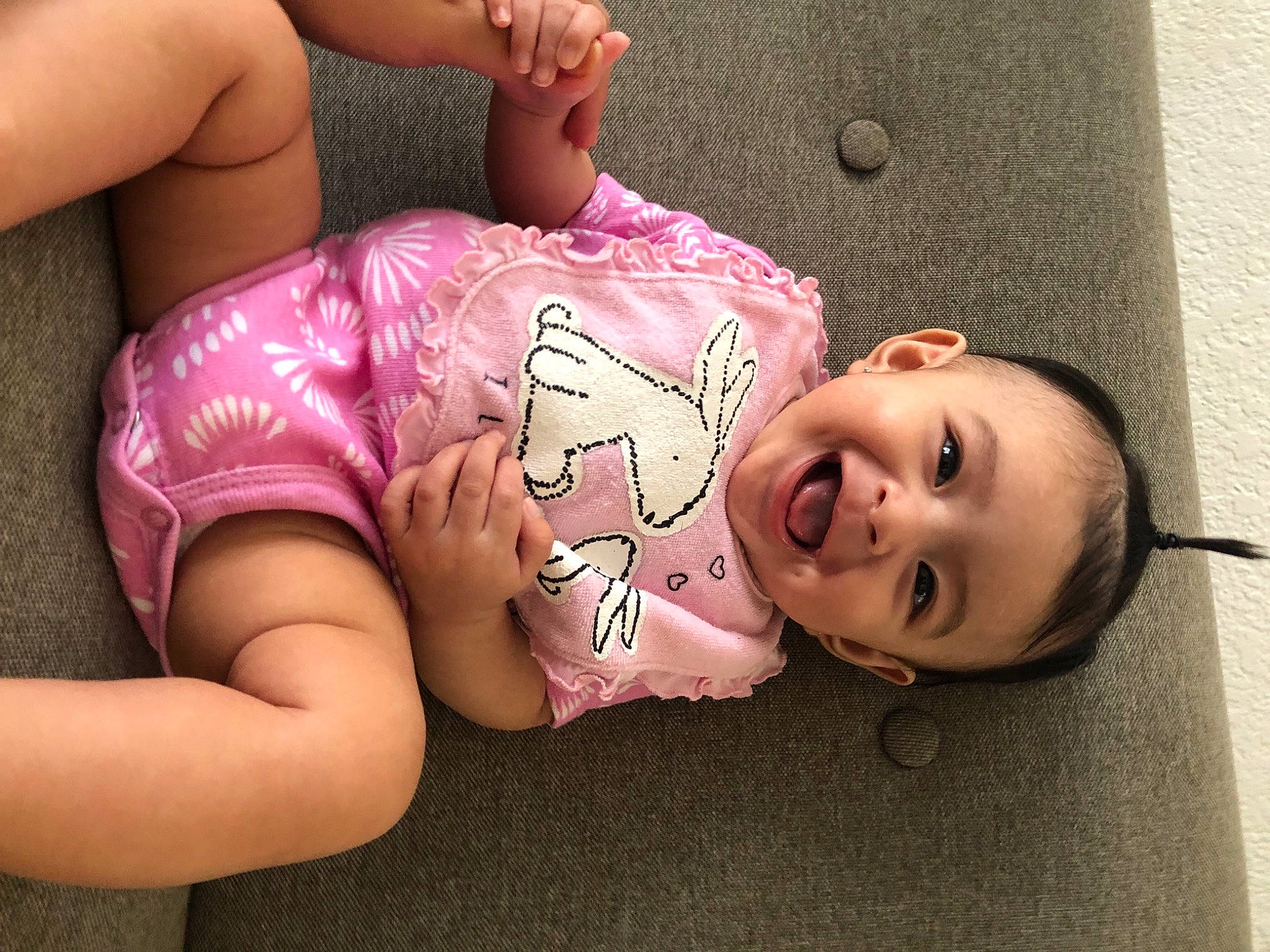 Isabella joined the competition — help win amazing prizes! arm, baby, baby_toddler_clothing, cheek, chest, facial_expression, finger, hand, happy, joint, leg, mouth, neck, person, pink, skin, smile, stomach, thigh, toddler