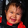 Valentina joined the competition — help win amazing prizes! child, toddler, smiling, face, car_seat, seatbelt, red_shirt, baby, happy, portrait, closeup, hair, skin, infant, cute, person, car_interior, young, child_seat, seatbelt_buckle