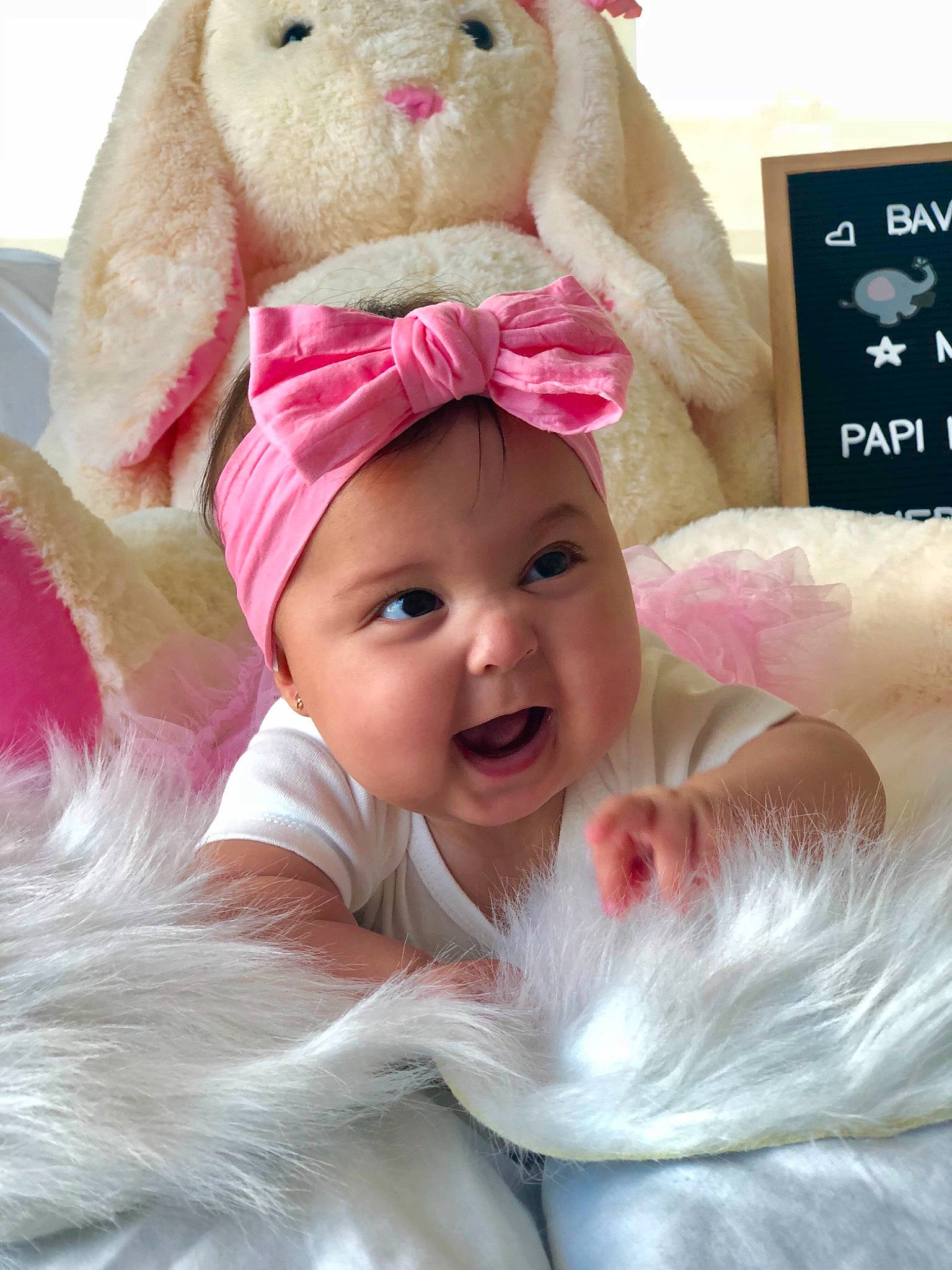 Barbara joined the competition — help win amazing prizes! child, ear, fun, fur, girl, hair_accessory, infant, person, pink, product, skin, smile, stuffed_toy, textile, toddler