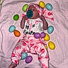 baby, infant, sleeping, pacifier, pink_clothing, bunny_pajamas, easter_eggs, plastic_eggs, blanket, indoors, cute, holiday, celebration, first_easter, child, newborn, hat, foot, lying_down, soft_texture