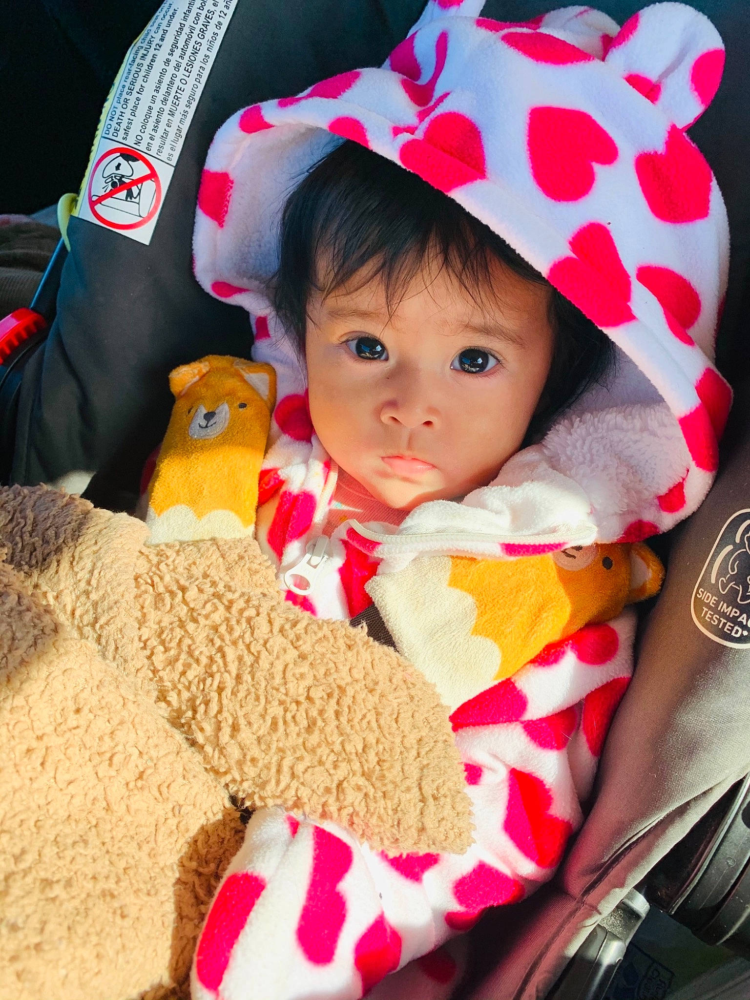 Jacqueline joined the competition — help win amazing prizes! baby, baby_toddler_clothing, cap, cheek, eye, face, happy, hat, headgear, lip, mammal, outerwear, person, pink, red, skin, sleeve, textile, toddler, vertebrate