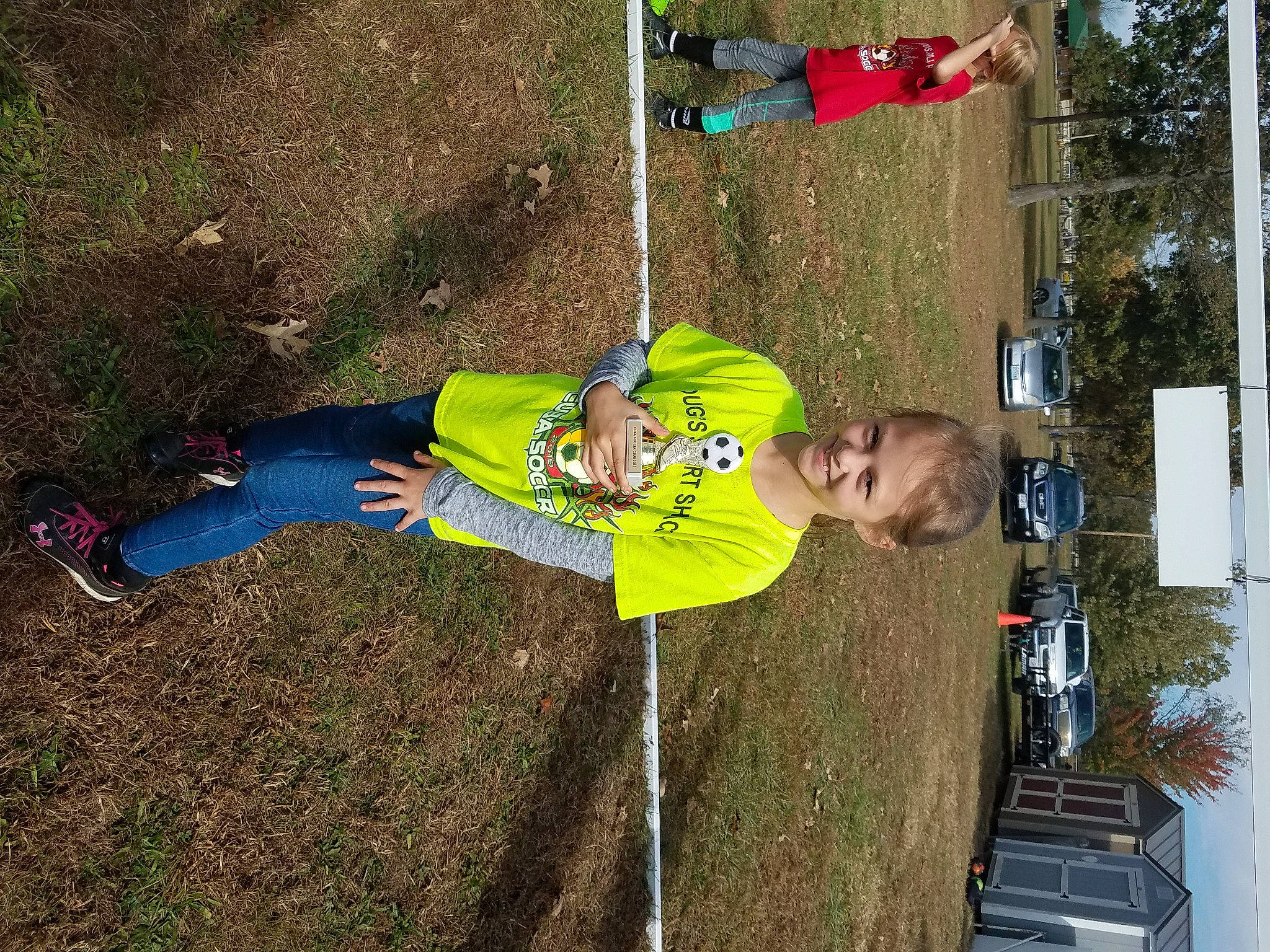 Carmen is registered to the contest to win money with this photo: child, electric_blue, fun, grass, joy, leisure, people_in_nature, person, plant, play, recreation, soil, t_shirt, toddler, tree, walking_shoe, yard