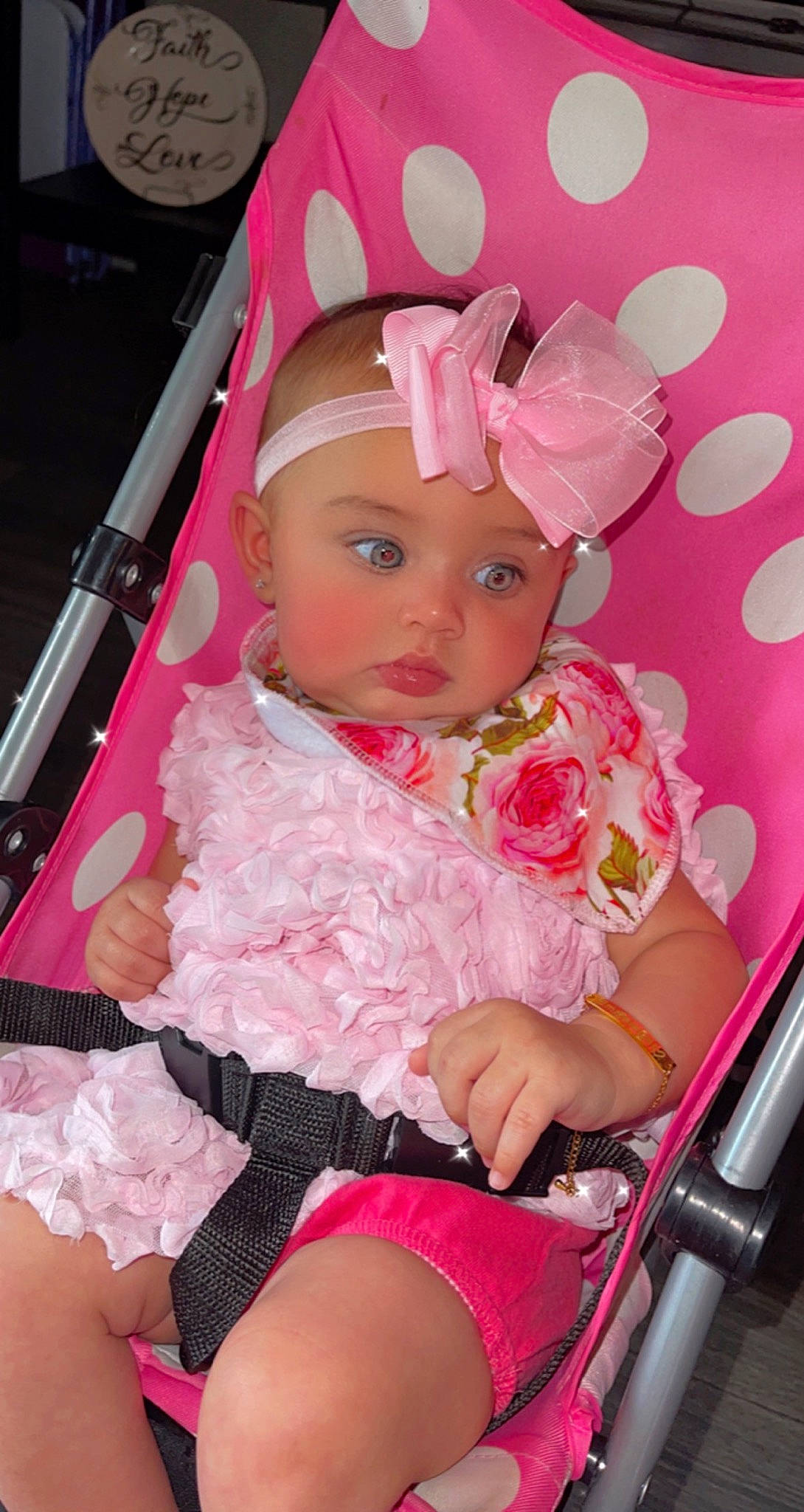 Emmaleigh joined the competition — help win amazing prizes! baby, baby_carriage, baby_products, baby_toddler_clothing, cap, car_seat, chair, cheek, child, comfort, eyelash, fun, headwear, human_leg, lap, magenta, person, pink, sitting, skin
