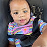 Damiyah joined the competition — help win amazing prizes! baby, braided_hair, car_interior, car_seat, casual, child, colorful_clothing, cute, flower_patch, hand, indoors, person, portrait, safety, seat, seatbelt, smiling, striped, toddler, young_child