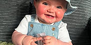 Gabriella joined the competition — help win amazing prizes! baby, baseballcap, bodypart, cap, clothing, couch, face, finger, furniture, happy, hat, head, jeans, pants, person, photography, portrait, sitting, smile, sunhat
