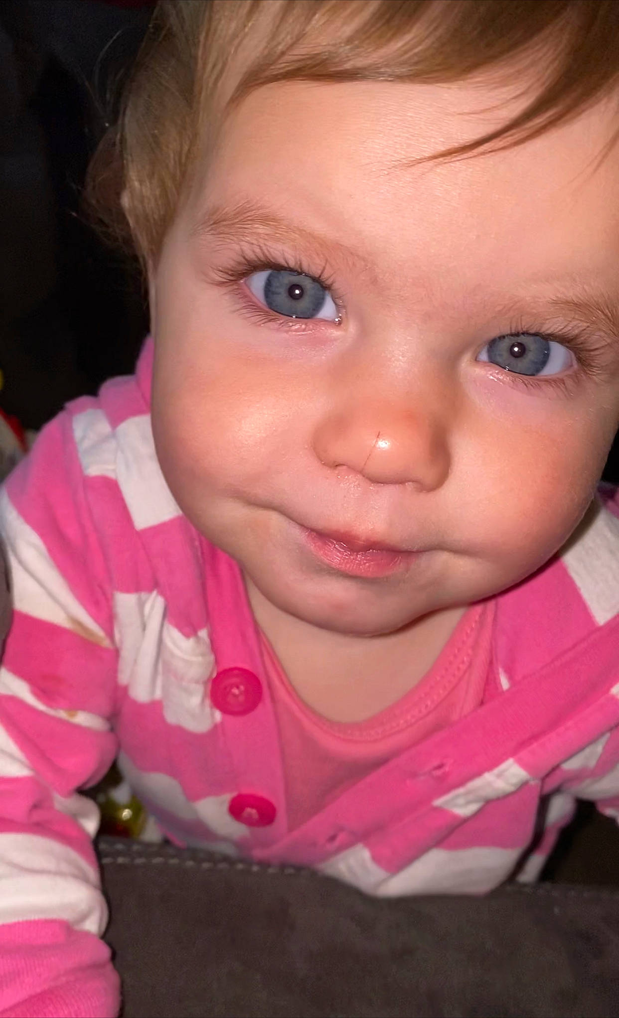 Aliza joined the competition — help win amazing prizes! baby, baby_toddler_clothing, cheek, ear, eyebrow, eyelash, finger, fun, happy, human_body, iris, jaw, lip, mouth, neck, nose, person, pink, skin, smile