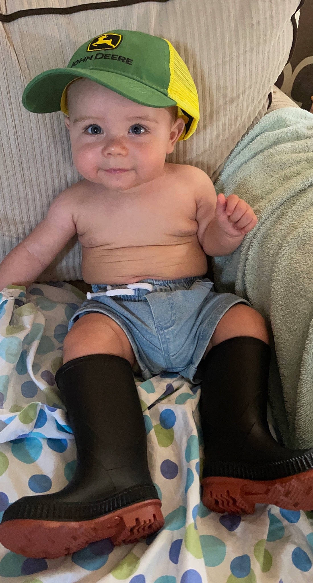 Keegan joined the competition — help win amazing prizes! baby, baby_toddler_clothing, blue, cap, cool, face, headwear, human_body, human_leg, joint, knee, leg, muscle, organ, person, pink, shorts, skin, sleeve, smile