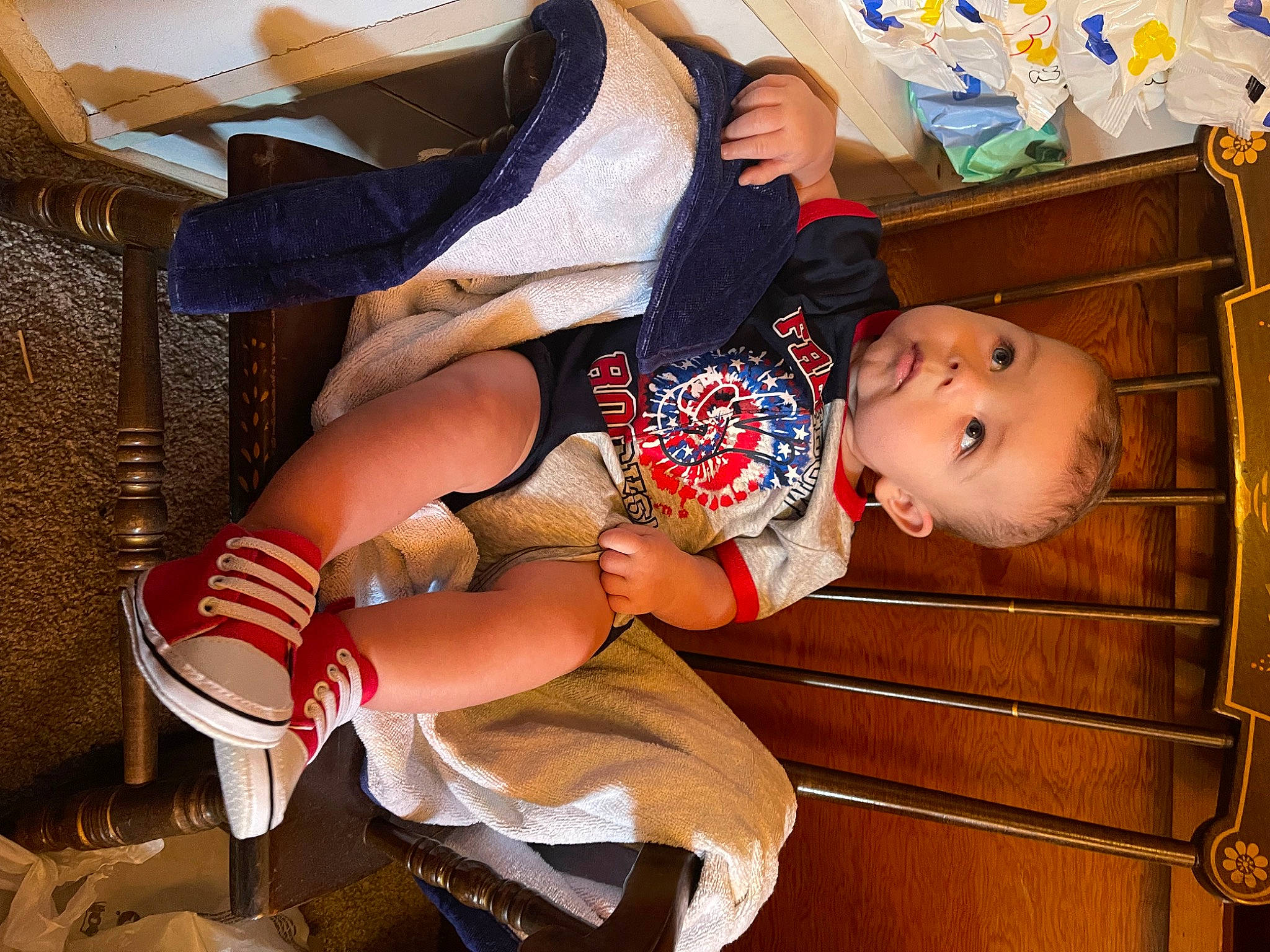 Keegan joined the competition — help win amazing prizes! abdomen, baby, baby_products, baby_toddler_clothing, costume, event, foot, fun, happy, hat, human_leg, knee, lap, navel, person, room, sitting, sock, thigh, toddler