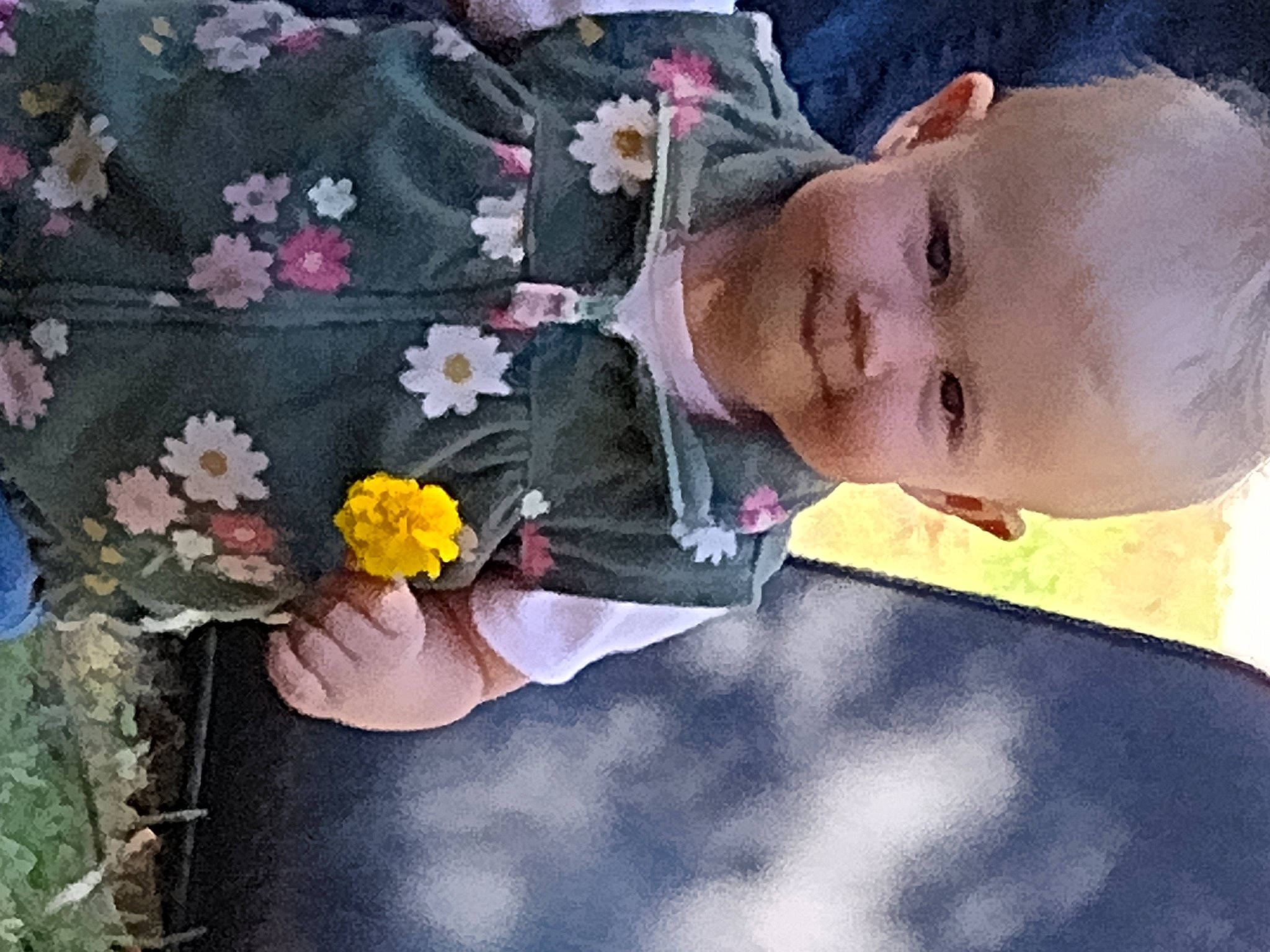 Jude is registered to the contest to win money with this photo: baby, baby_toddler_clothing, child, comfort, cut_flowers, dress, finger, floral_design, flower, grass, hand, happy, head, linens, person, petal, plant, sitting, sleeve, spring