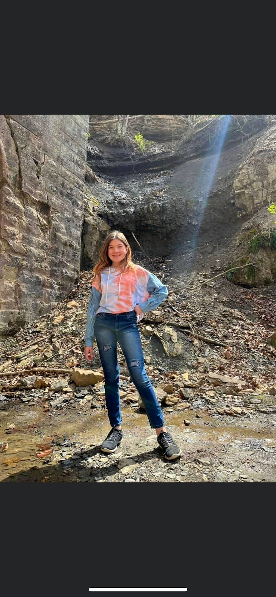 Samarria joined the competition — help win amazing prizes! bedrock, boot, denim, electric_blue, flash_photography, forest, formation, jeans, joy, landscape, leaf, leisure, people_in_nature, person, recreation, rock, soil, stream, sunlight, travel