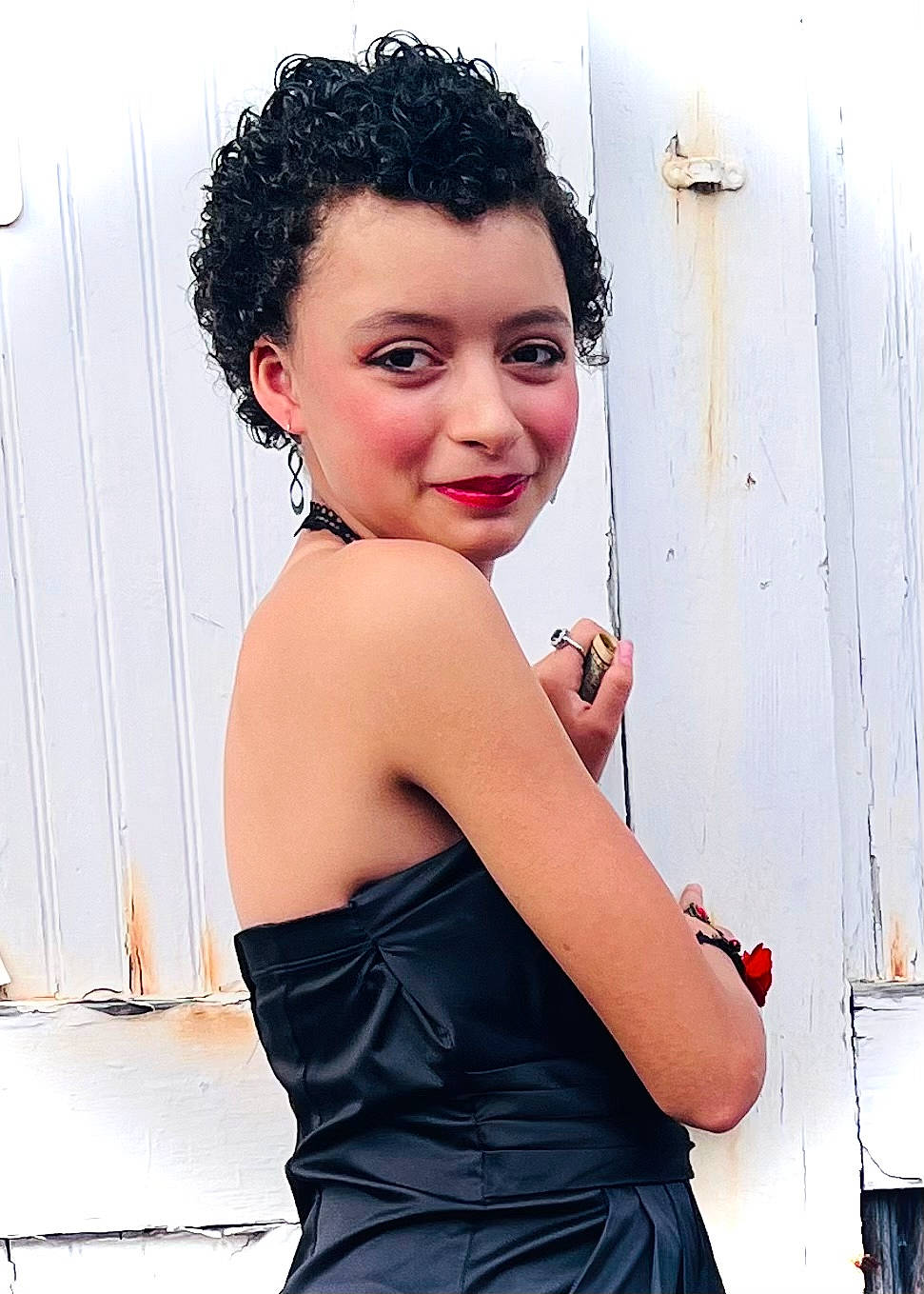 Jazlyn is registered to the contest to win money with this photo: black_hair, dress, earrings, eyelash, fashion_design, fashion_model, flash_photography, hairstyle, happy, joint, joy, lip, lipstick, long_hair, makeover, neck, person, shoulder, skin, smile