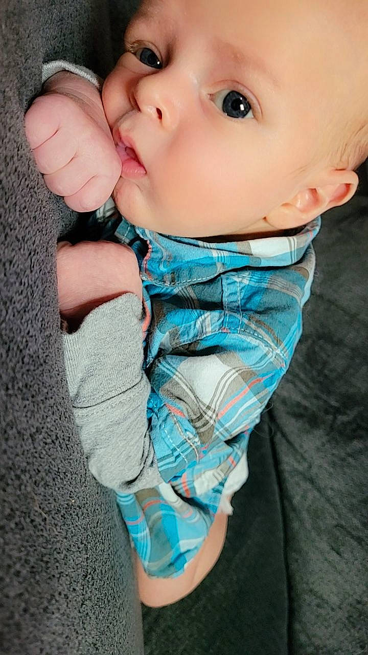 Brayson joined the competition — help win amazing prizes! arm, azure, baby, baby_toddler_clothing, beauty, blue, cheek, child, eyelash, face, finger, gesture, hand, happy, lip, nose, person, skin, sleeve, textile