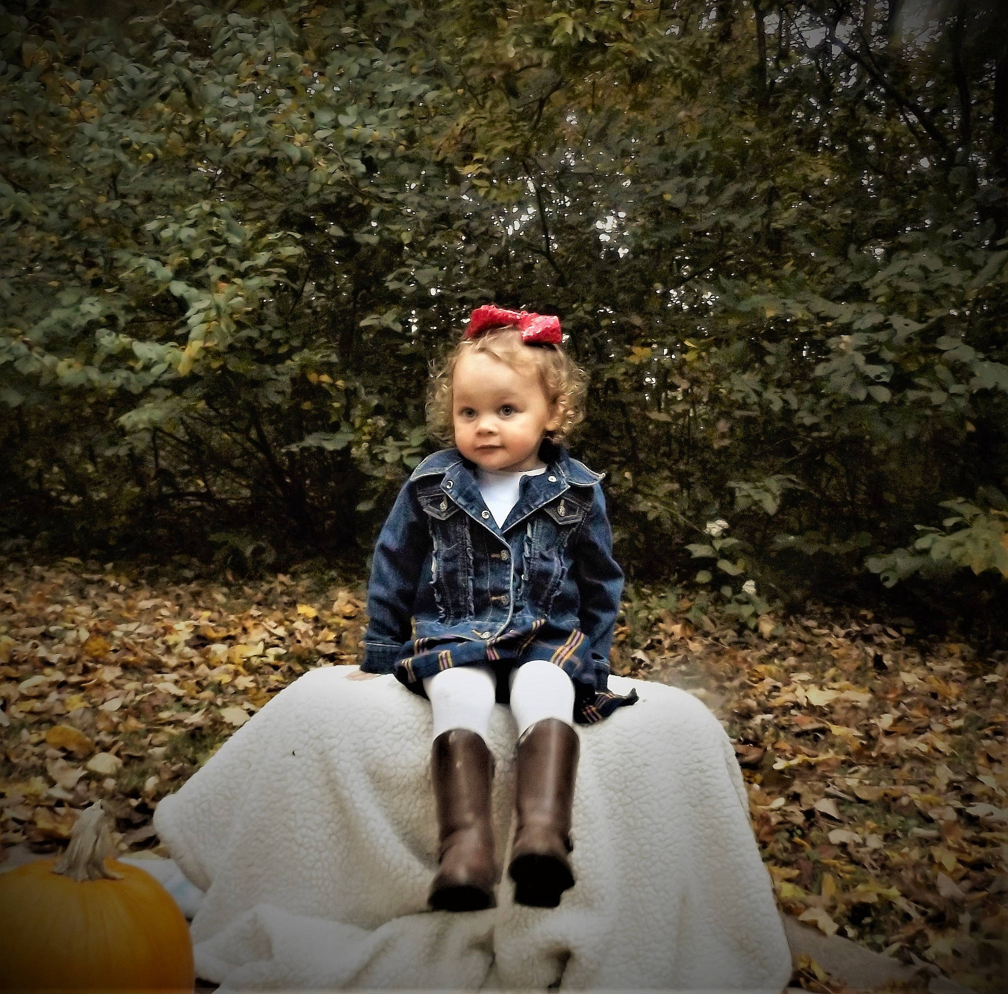 Mckinley is registered to the contest to win money with this photo: child, costume, fun, people, person, photograph, photography, sitting, smile, toddler, tree