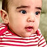 Matteo joined the competition — help win amazing prizes! baby, child, face, portrait, striped_shirt, curious, close_up, expression, infant, cute, young, person, indoors, soft_background, skin, head, eyes, mouth, clothing, adorable