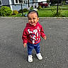 Noah joined the competition — help win amazing prizes! toddler, child, smiling, hoodie, spiderman, red_clothing, blue_pants, white_sneakers, outdoor, driveway, fence, house, grass, bush, garden, sidewalk, daytime, happy, person, portrait