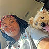 Chip joined the competition — help win amazing prizes! woman, dog, selfie, car_interior, sunlight, smile, headband, braided_hair, pet, tongue_out, casual_clothing, happy, portrait, companion, bright_light, closeup, young_adult, indoor, animal, friendship