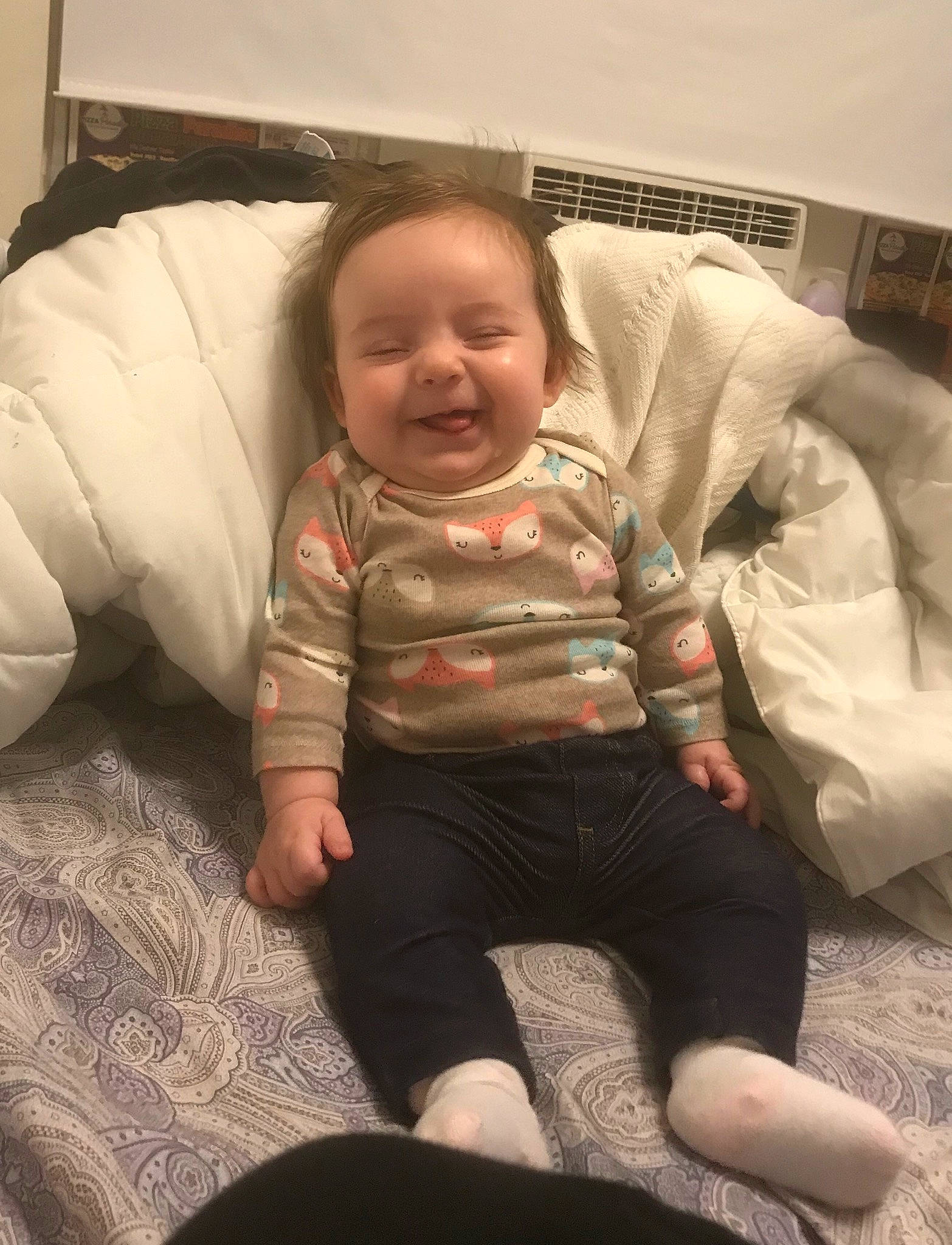 Isabella is registered to the contest to win money with this photo: baby, cheek, child, comfort, head, person, sitting, smile, toddler