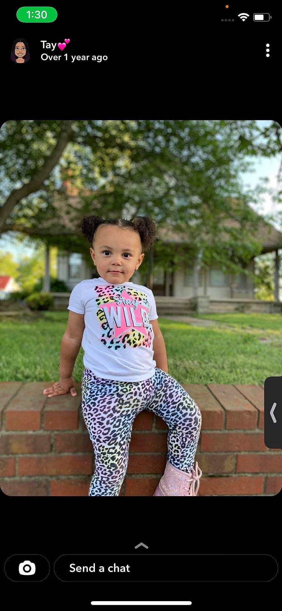 Caylee Brown joined the competition — help win amazing prizes! baby_toddler_clothing, denim, electric_blue, flash_photography, grass, happy, leisure, magenta, neck, pattern, person, plant, recreation, shoulder, sleeve, sportswear, t_shirt, thigh, toddler, tree