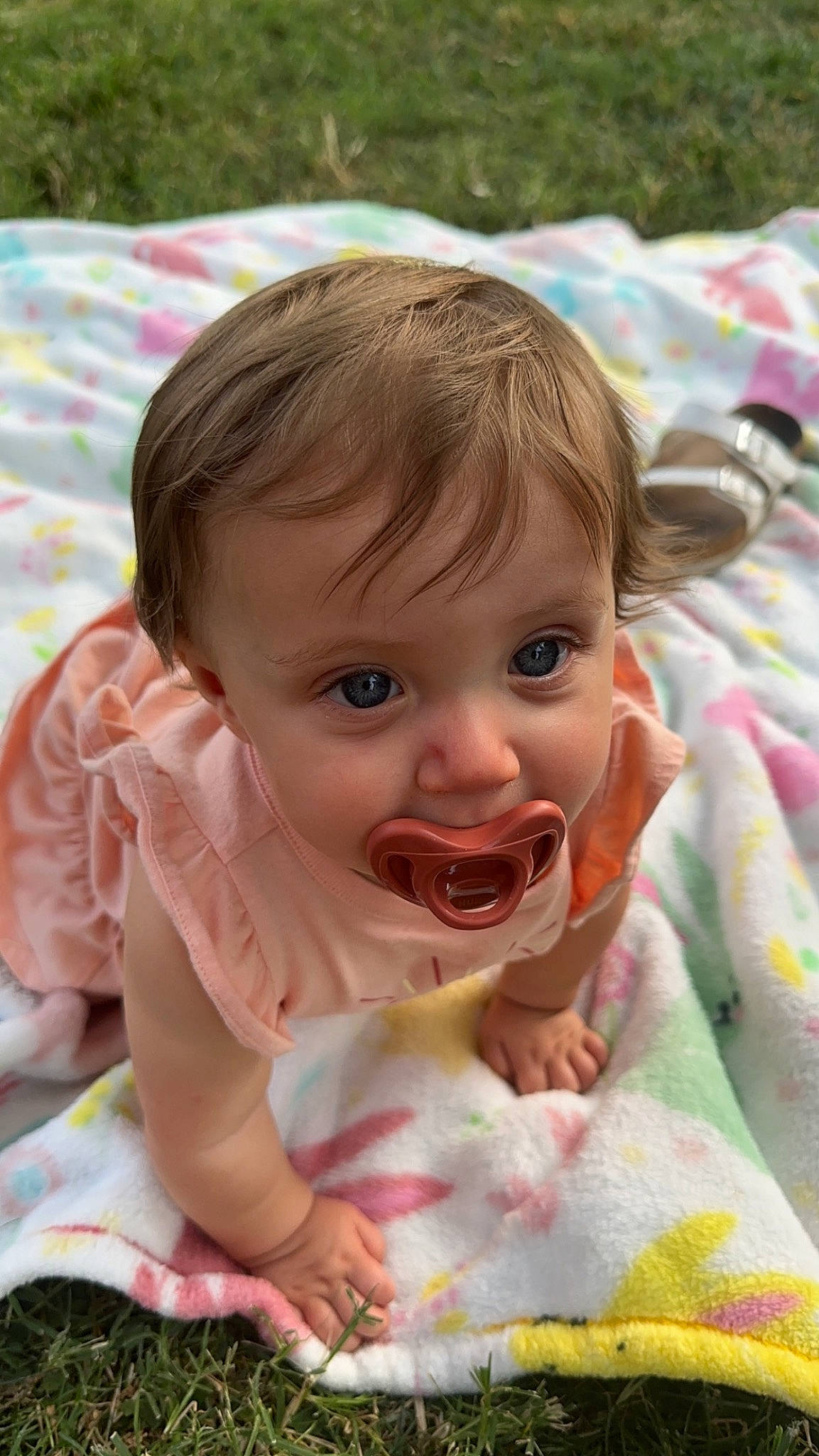 Josephine joined the competition — help win amazing prizes! baby, baby_products, baby_toddler_clothing, cheek, child, chin, dress, eye, face, fun, grass, happy, head, iris, lip, nose, person, pink, skin, smile