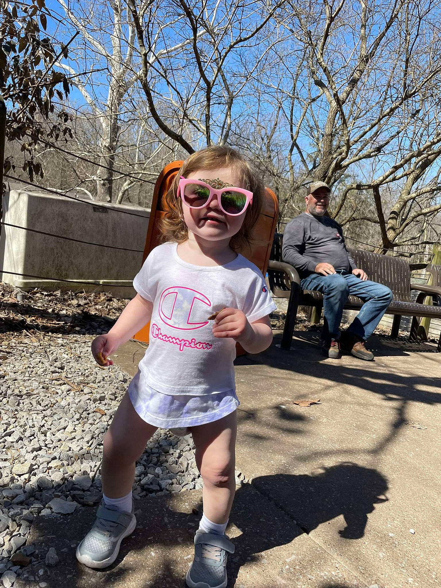Lillian joined the competition — help win amazing prizes! asphalt, clothing, denim, eyewear, footwear, glasses, goggles, grass, happy, headwear, joy, leg, leisure, person, plant, shoe, shorts, sky, sneakers, sunglasses