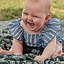 Mia participe au concours pour gagner de l'argent avec cette photo : baby, barefoot, blanket, blue_dress, child, cute, grass, happy, head, infant, laughing, leaf_pattern, nature, outdoor, person, sitting, skin, smiling, striped_clothing, summer