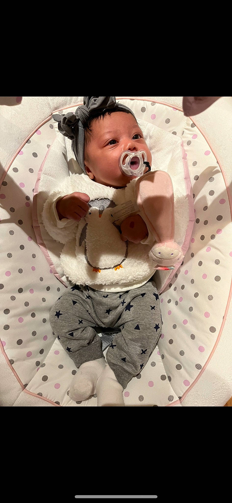 Azalea joined the competition — help win amazing prizes! abdomen, baby, baby_products, baby_sleeping, baby_toddler_clothing, child, comfort, flash_photography, fur, gesture, happy, headwear, linens, nose, pattern, person, pink, portrait_photography, sitting, sleeve