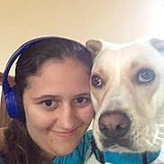 Benny Boo joined the competition — help win amazing prizes! person, dog, headphones, blue_collar, indoor, selfie, smiling, face, pet, animal, closeup, brown_hair, light_brown_dog, casual, friendship, companion, portrait, candid, happy, human