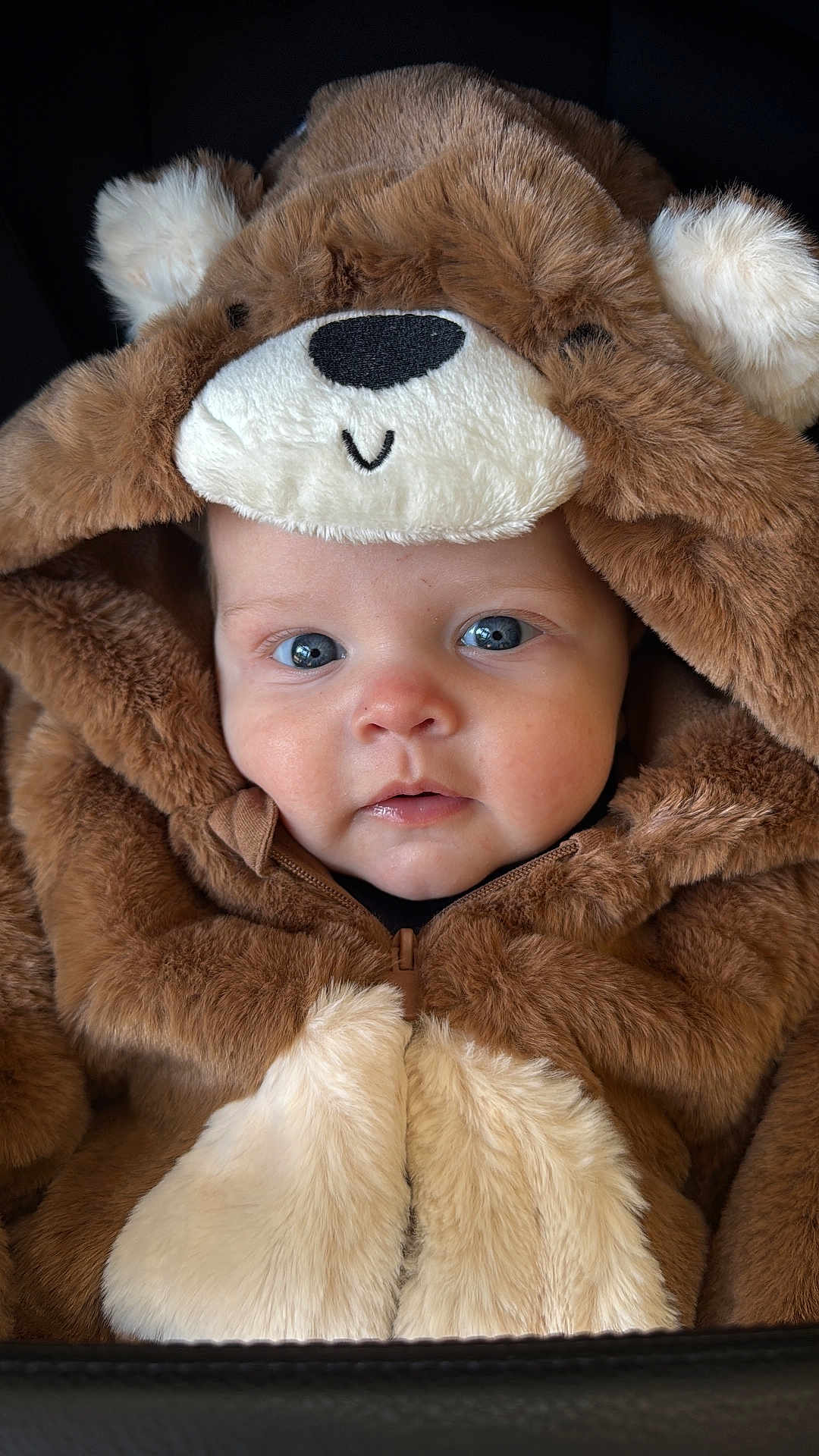 Freddie joined the competition — help win amazing prizes! baby, child, face, costume, hood, fur, blue_eyes, cute, portrait, animal_outfit, clothing, smile, infant, warm, soft, adorable, baby_fashion, closeup, expression, young