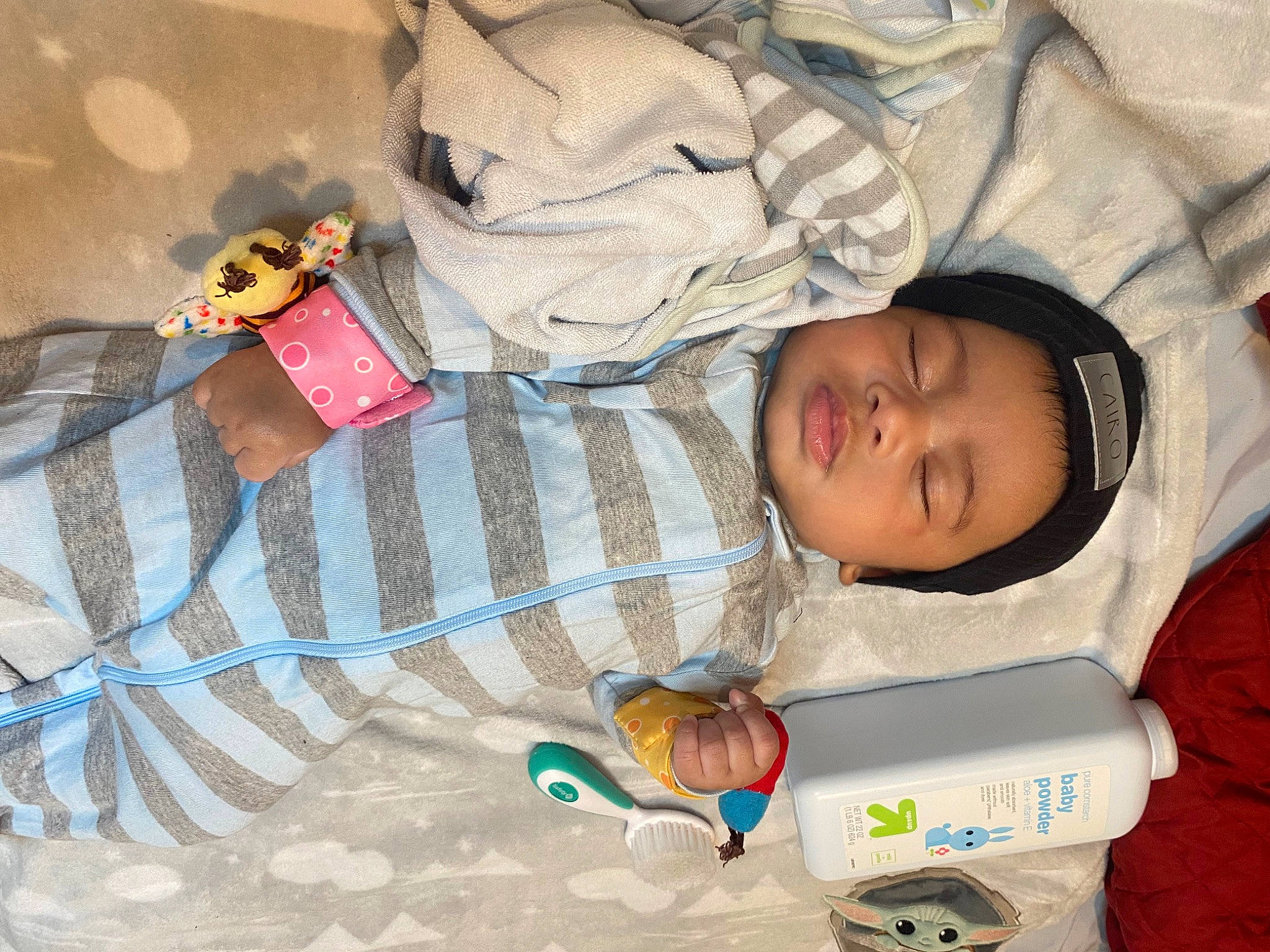 Cairo joined the competition — help win amazing prizes! baby, baby_products, baby_toddler_clothing, bedtime, child, comfort, hat, head, headwear, linens, mammal, nap, pattern, person, room, sleep, sleeve, textile, toddler, vertebrate