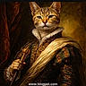 Raskool joined the competition — help win amazing prizes! animal, art, cat, clothing, costume, dark_background, dramatic_lighting, ears, feline, fur, historical, indoor, noble, painting_style, portrait, portrait_pose, renaissance, sash, website_watermark, whiskers
