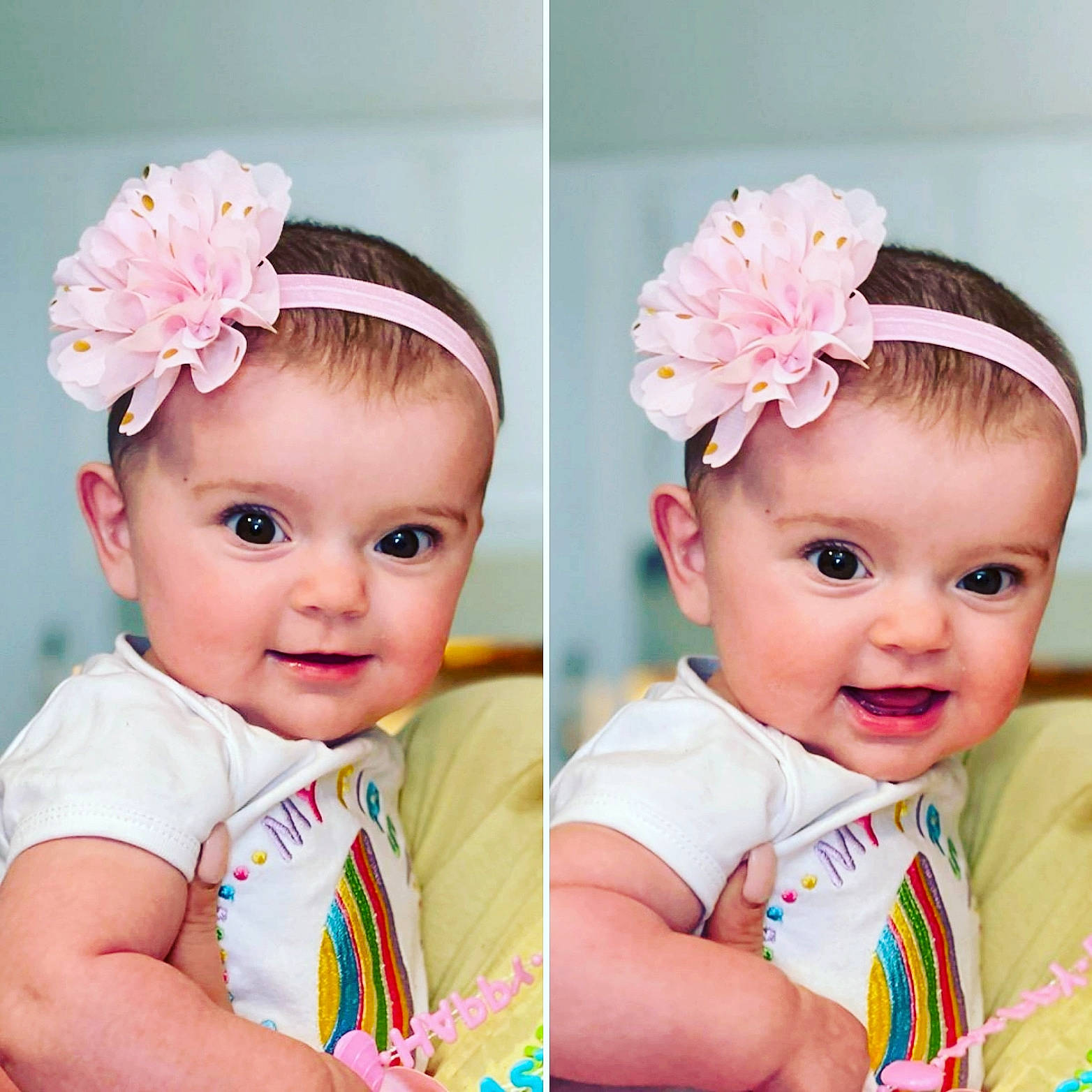 Cora is registered to the contest to win money with this photo: baby_toddler_clothing, cap, cheek, chin, clothing, ear, eye, eyelash, facial_expression, happy, head, lip, neck, person, pink, plant, skin, sleeve, smile, toddler