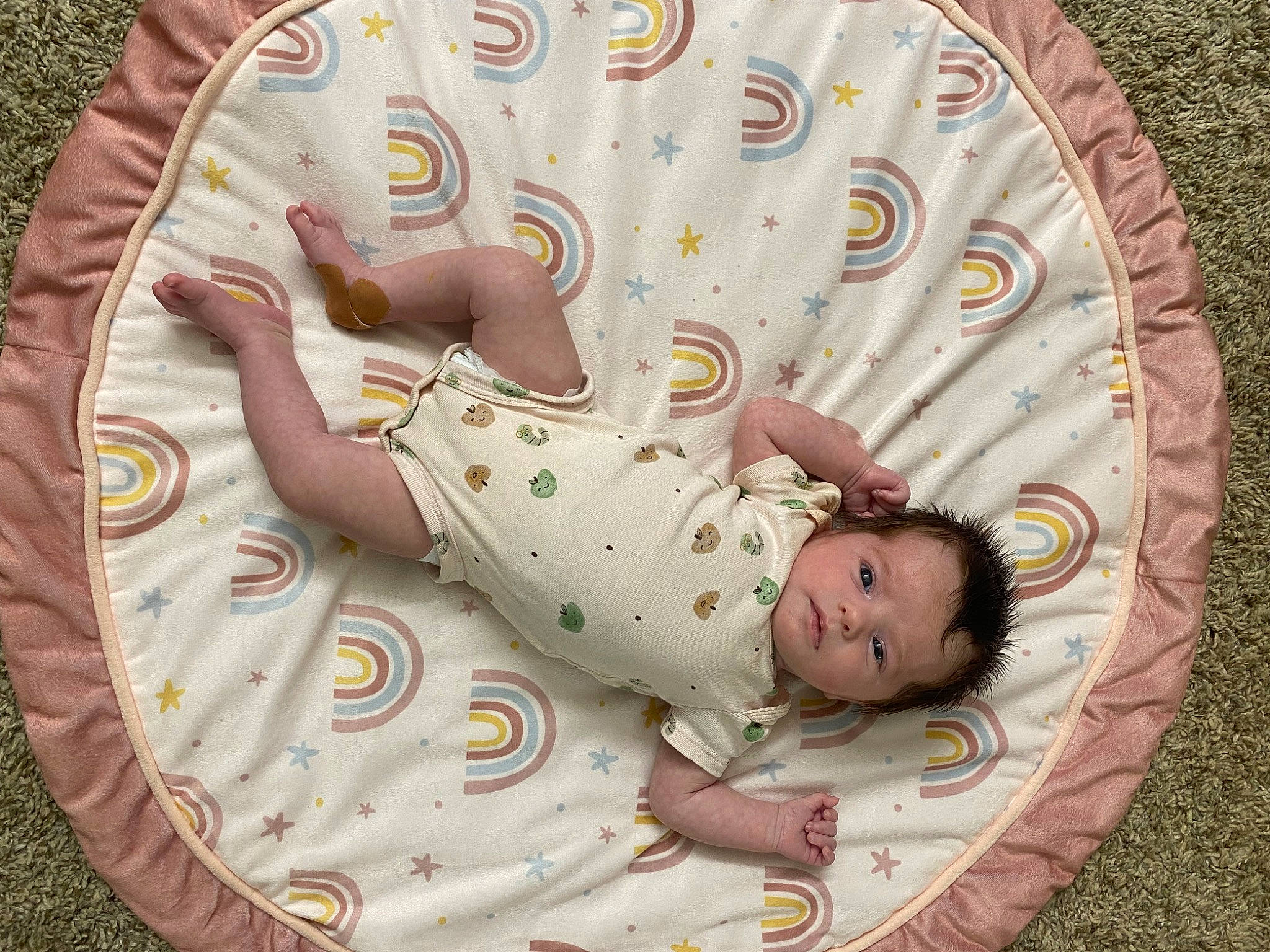 Adelyn joined the competition — help win amazing prizes! arm, baby, baby_products, baby_toddler_clothing, child, comfort, flooring, fun, grass, hand, happy, human_body, leisure, linens, pattern, person, plant, skin, textile, toddler