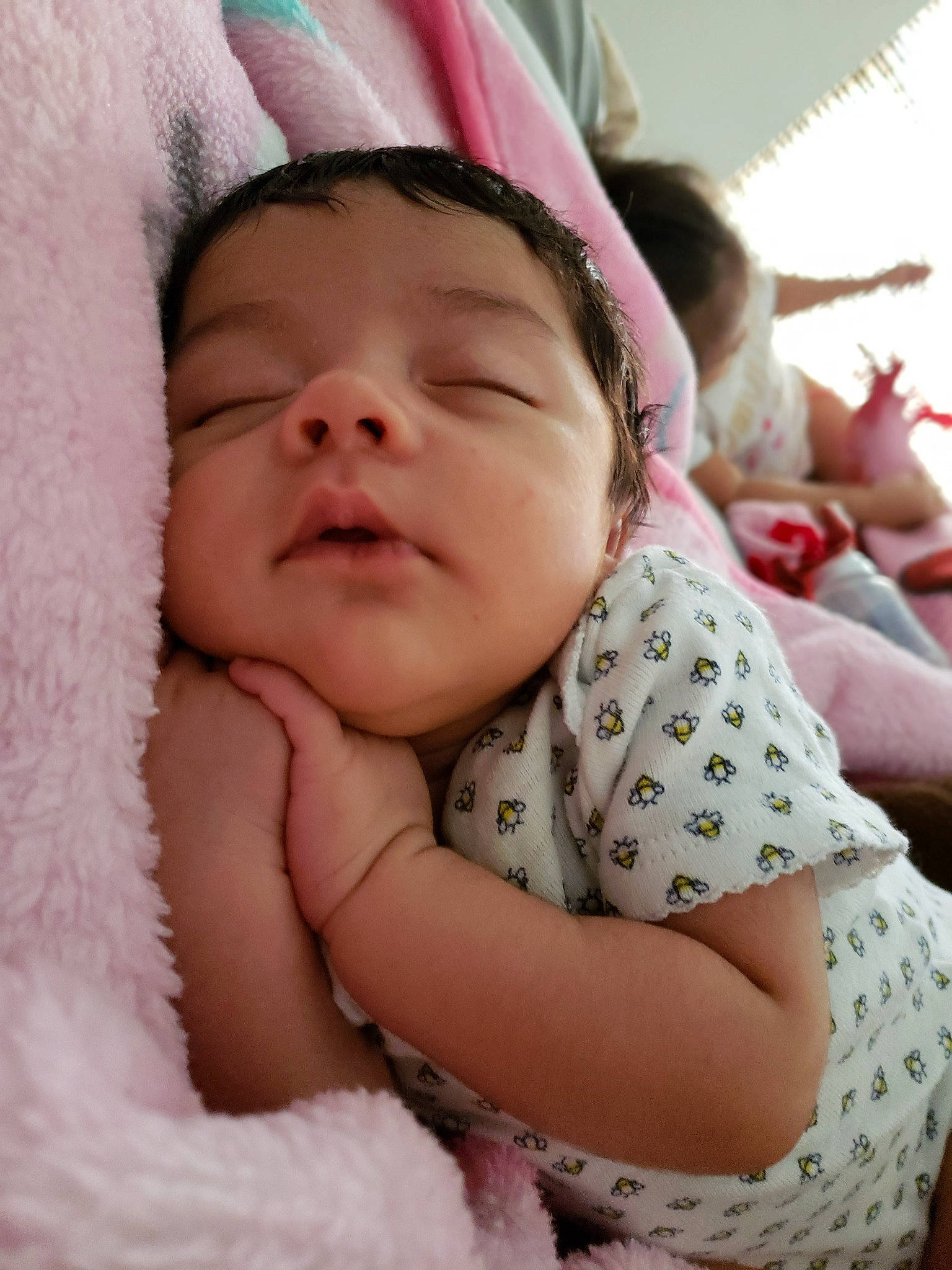Adelina joined the competition — help win amazing prizes! baby, baby_sleeping, beauty, bedtime, cheek, child, eye, face, hair_accessory, hand, head, linens, lip, nose, person, pink, skin, sleep, smile, textile