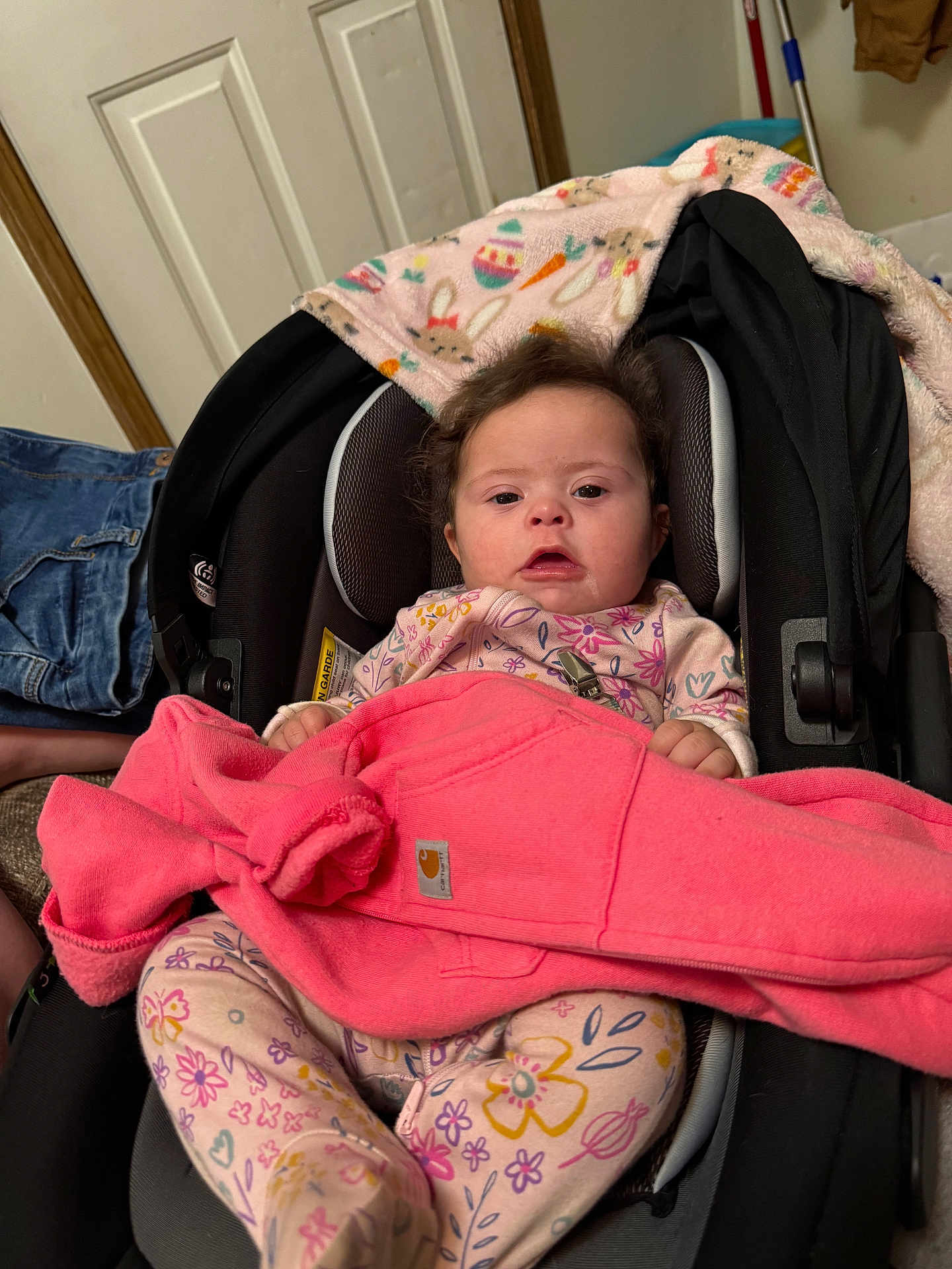 Phoebe joined the competition — help win amazing prizes! baby, bodypart, car, car_interior, carseat, clothing, couch, cushion, face, finger, furniture, hand, head, homedecor, jeans, pants, person, stroller, transportation, vehicle
