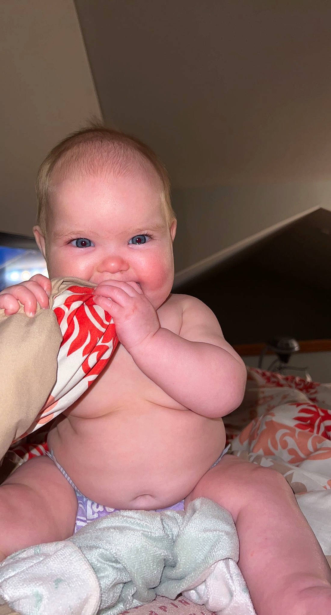 Lynnlie is registered to the contest to win money with this photo: baby, baby_toddler_clothing, cheek, chest, chin, eye, eyebrow, finger, gesture, hair, head, human_body, iris, lip, mouth, neck, nose, person, pink, skin