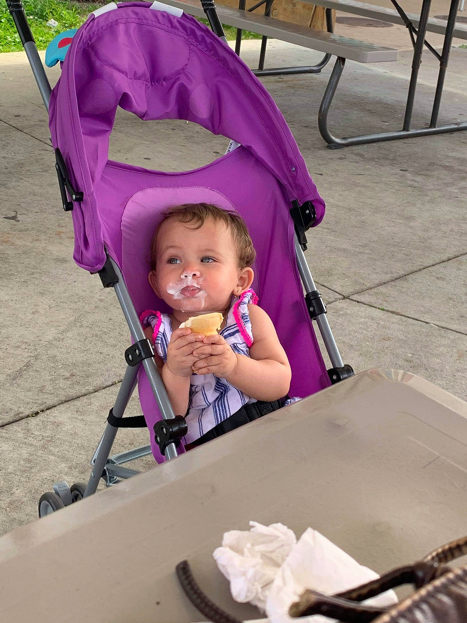 Alisa is registered to the contest to win money with this photo: baby, baby_carriage, baby_products, child, fun, person, pink, product, purple, smile, toddler, vacation, violet