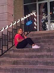 Hali joined the competition — help win amazing prizes! brick, brickwork, city, fence, flooring, fun, handrail, holiday, leisure, metal, night, person, recreation, room, shadow, sidewalk, sitting, winter, wood