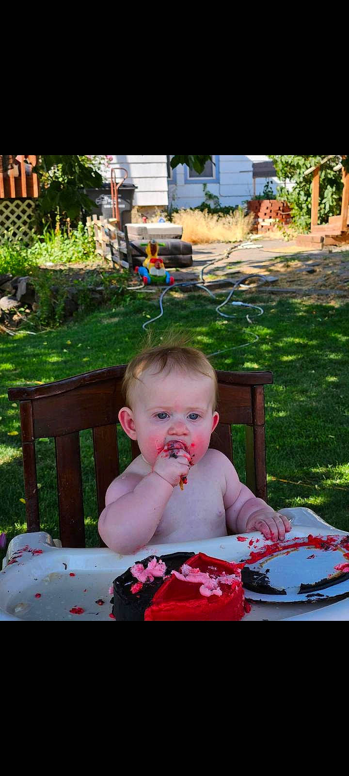 Mercy joined the competition — help win amazing prizes! baby, chair, child, event, food, fun, garden, grass, leisure, outdoor_furniture, person, plant, plate, recreation, sitting, summer, sweetness, table, tableware, toddler