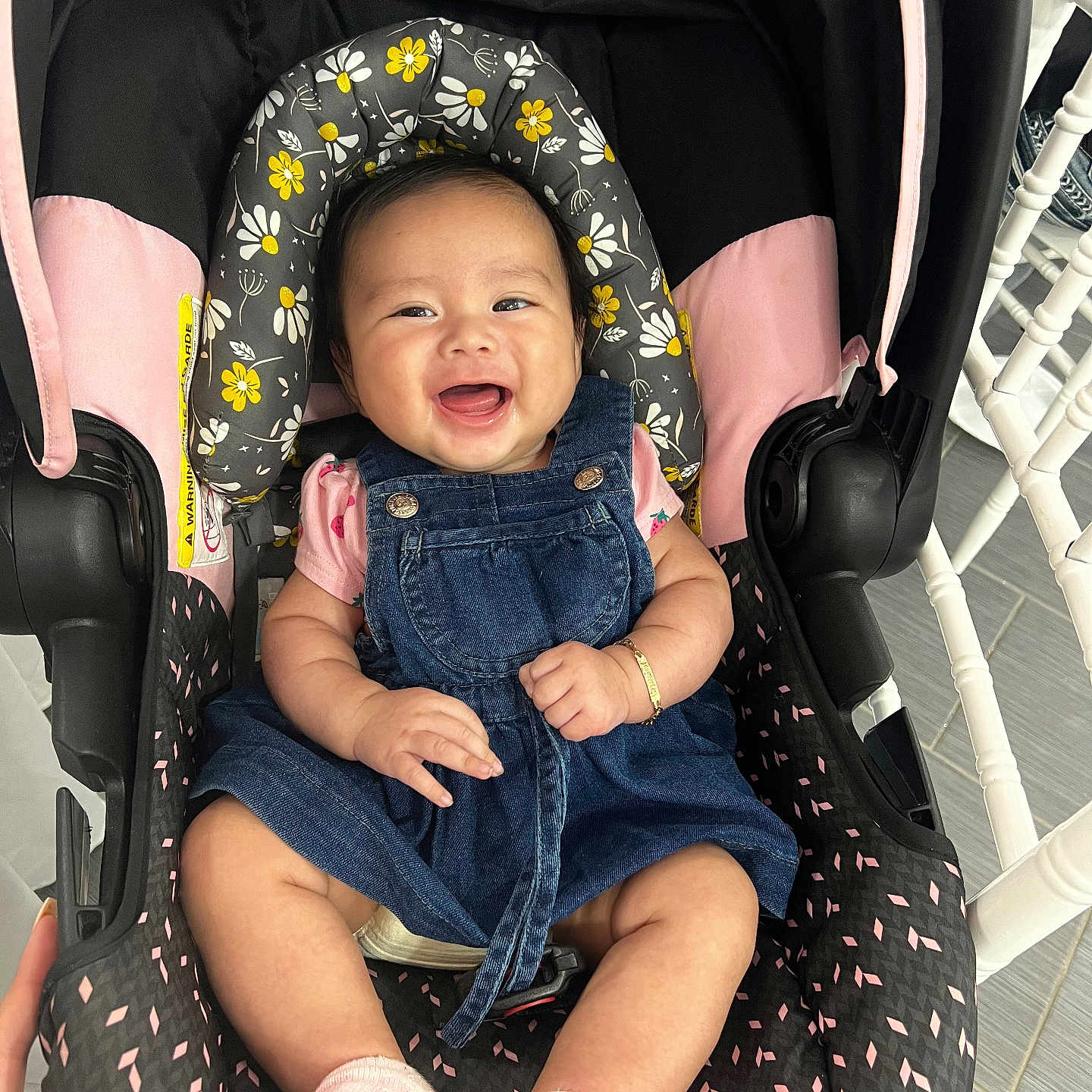 Layla is registered to the contest to win money with this photo: accessories, baby, bracelet, clothing, face, furniture, happy, hat, head, homedecor, hosiery, jeans, jewelry, pants, person, photography, portrait, smile, sock, stroller