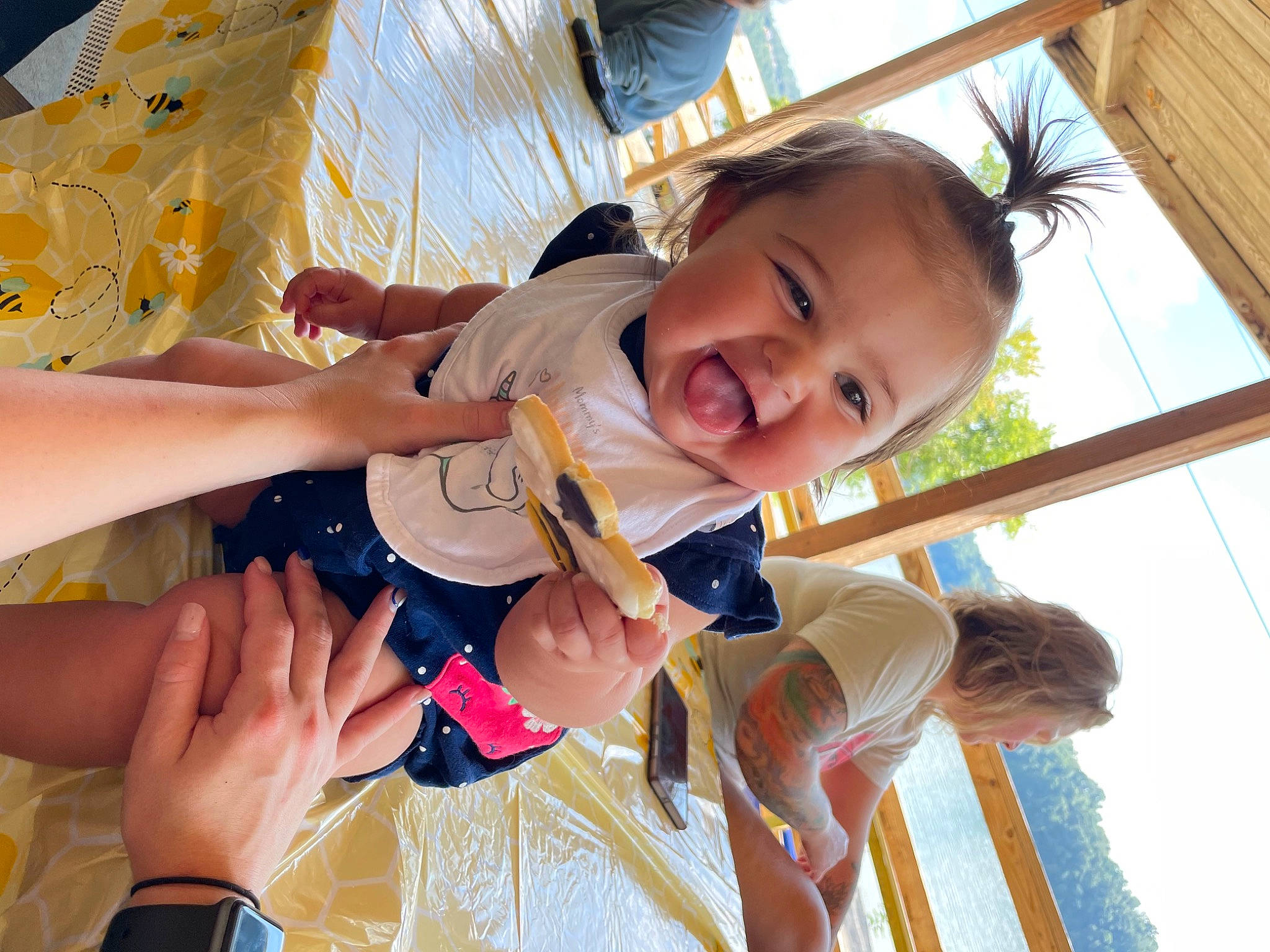 Marley Jean joined the competition — help win amazing prizes! baby, baby_toddler_clothing, child, finger, fun, gesture, hand, happy, laugh, leisure, nail, person, play, recreation, sky, smile, thumb, toddler, tree, vacation