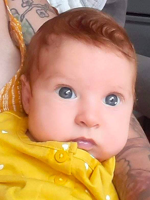 Matilda joined the competition — help win amazing prizes! baby, cheek, child, close_up, ear, eye, face, head, lip, mouth, nose, person, skin, toddler, yellow