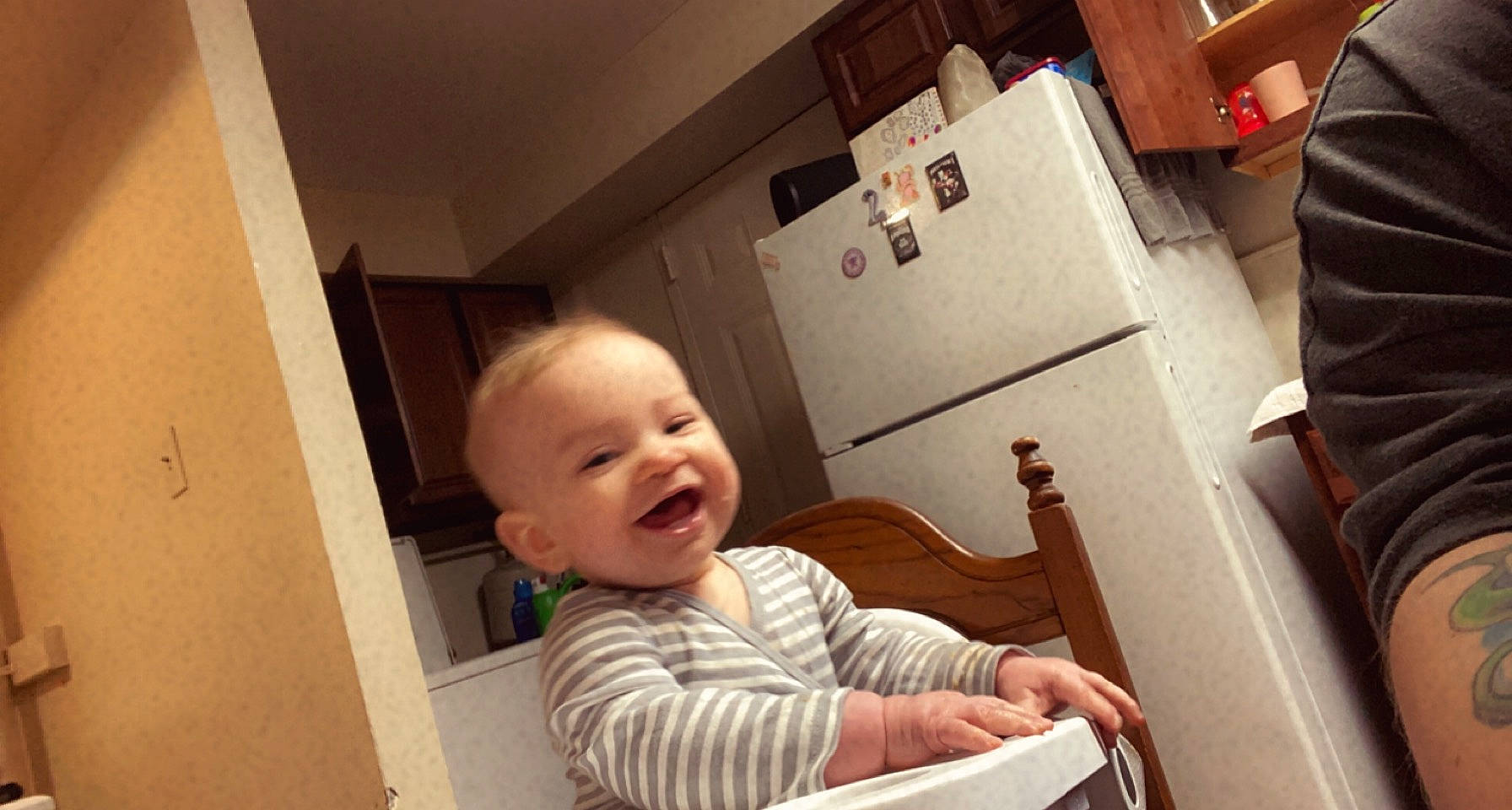 Jarad is registered to the contest to win money with this photo: baby, baby_laughing, baby_toddler_clothing, child, comfort, flooring, fun, happy, hardwood, laugh, person, room, sitting, smile, toddler, wood