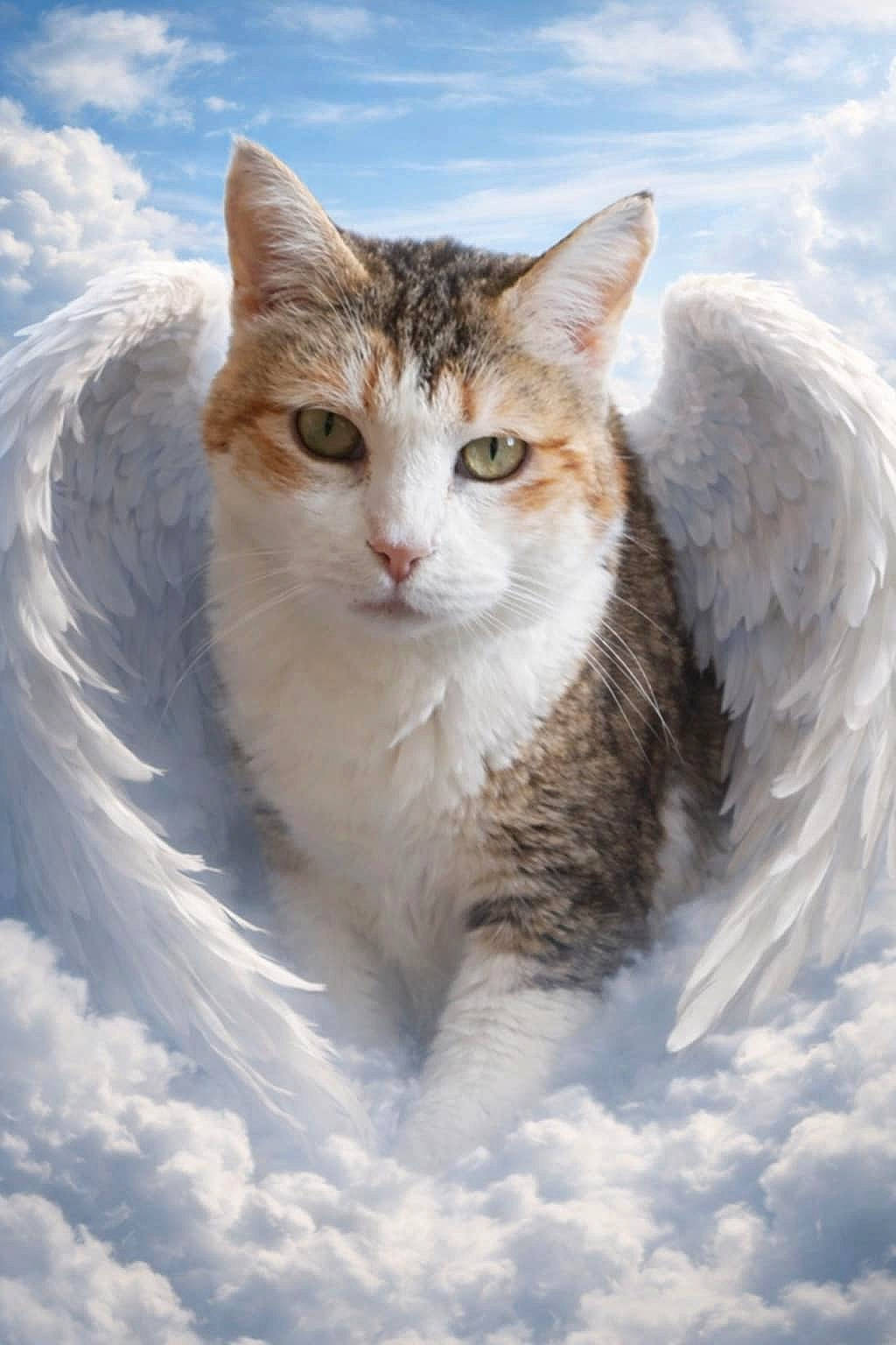Doudouce a rejoint le concours — aidez-le/la à gagner de superbes lots ! angel, animal, brown, cat, clouds, cute, ears, fantasy, feathers, feline, fluffy, majestic, mythical, outdoor, pet, portrait, serene, sky, white, wings