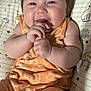 Elianna joined the competition — help win amazing prizes! baby, infant, smiling, orange_outfit, bear_pattern, hands, face, cheeks, giraffe, pillow, stars, cloud, cute, lying_down, child, skin, happy, indoors, soft_texture, patterned