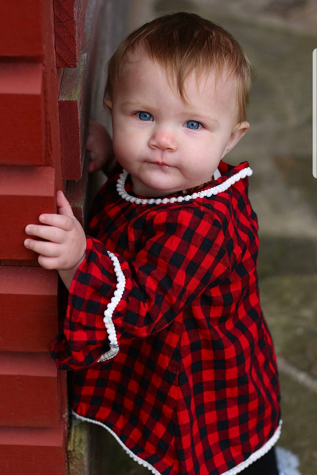 Freya joined the competition — help win amazing prizes! boy, cheek, child, design, girl, infant, outerwear, pattern, person, plaid, product, red, skin, smile, tartan, textile, toddler