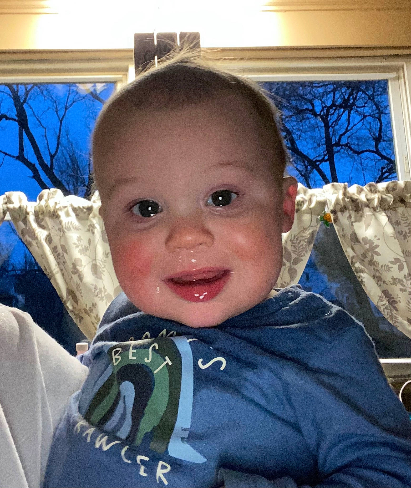 Jaxon is registered to the contest to win money with this photo: azure, baby, baby_toddler_clothing, cheek, child, cool, electric_blue, fun, gesture, happy, iris, jacket, nose, person, personal_protective_equipment, selfie, sky, sleeve, smile, toddler