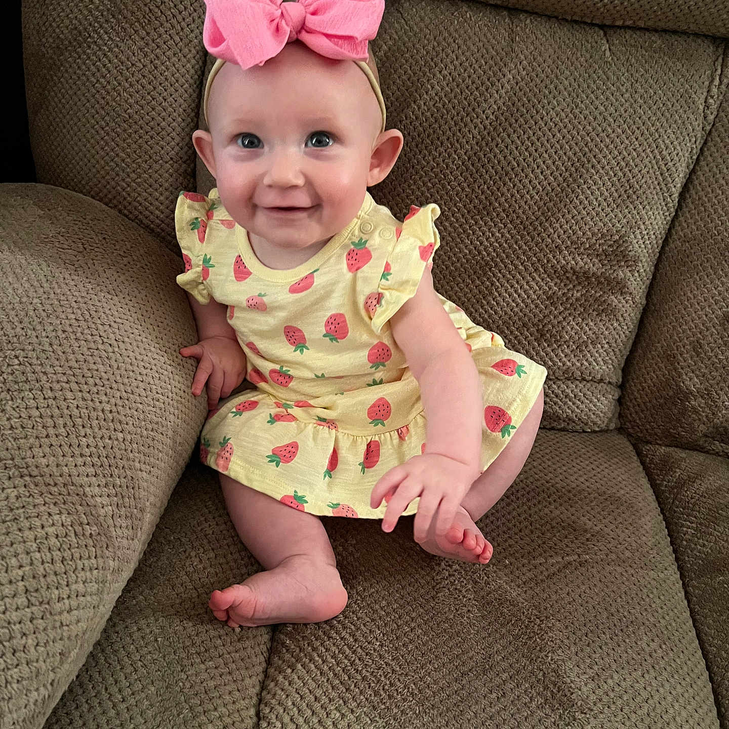 Hazlee is registered to the contest to win money with this photo: architecture, baby, building, chair, clothing, couch, cushion, dress, face, furniture, happy, head, homedecor, indoors, livingroom, person, photography, portrait, room, sitting