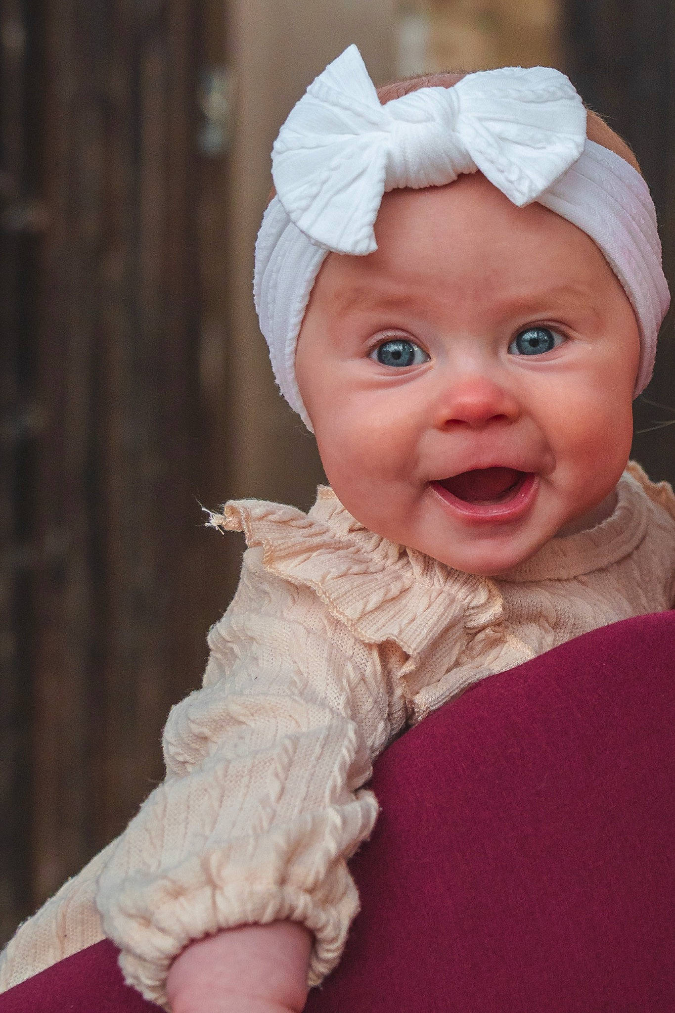 Kay is registered to the contest to win money with this photo: baby, baby_toddler_clothing, cap, cheek, child, dress, fun, hair_accessory, happy, hat, headgear, headpiece, headwear, human_body, iris, lip, person, pink, skin, sleeve