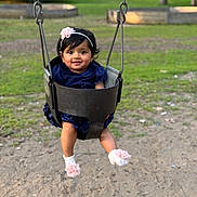 Viha joined the competition — help win amazing prizes! baby, child, clothing, cute, flower, fun, grass, happy, headband, metal, nature, outdoor, park, person, playground, sand, seat, smile, socks, swing