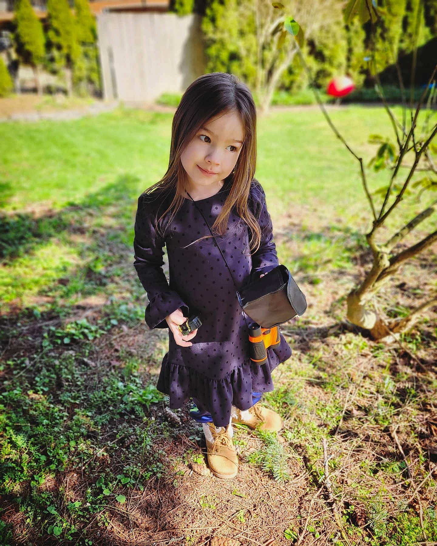 Baylie joined the competition — help win amazing prizes! botany, brown_hair, electric_blue, fawn, forest, grass, grassland, hair, happy, joy, long_hair, pattern, people_in_nature, person, plant, smile, street_fashion, toddler, tree, wood